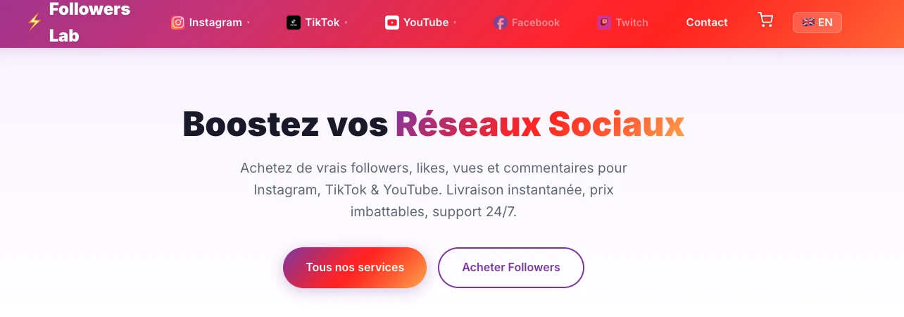 Plataforma Followers Lab para comprar seguidores TikTok reales